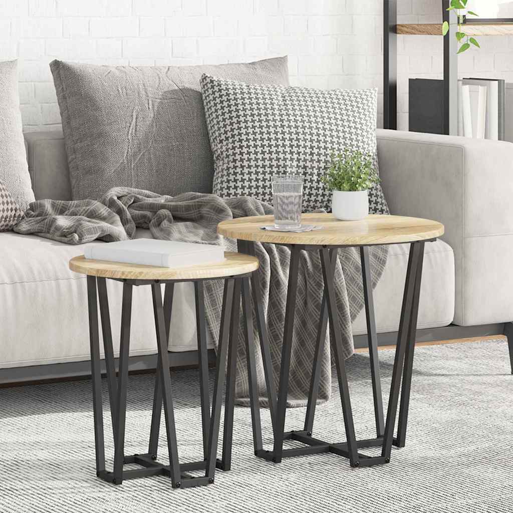 Side Table Set of 2 - Sonoma Oak Engineered Wood and Metal - Merlin Deals