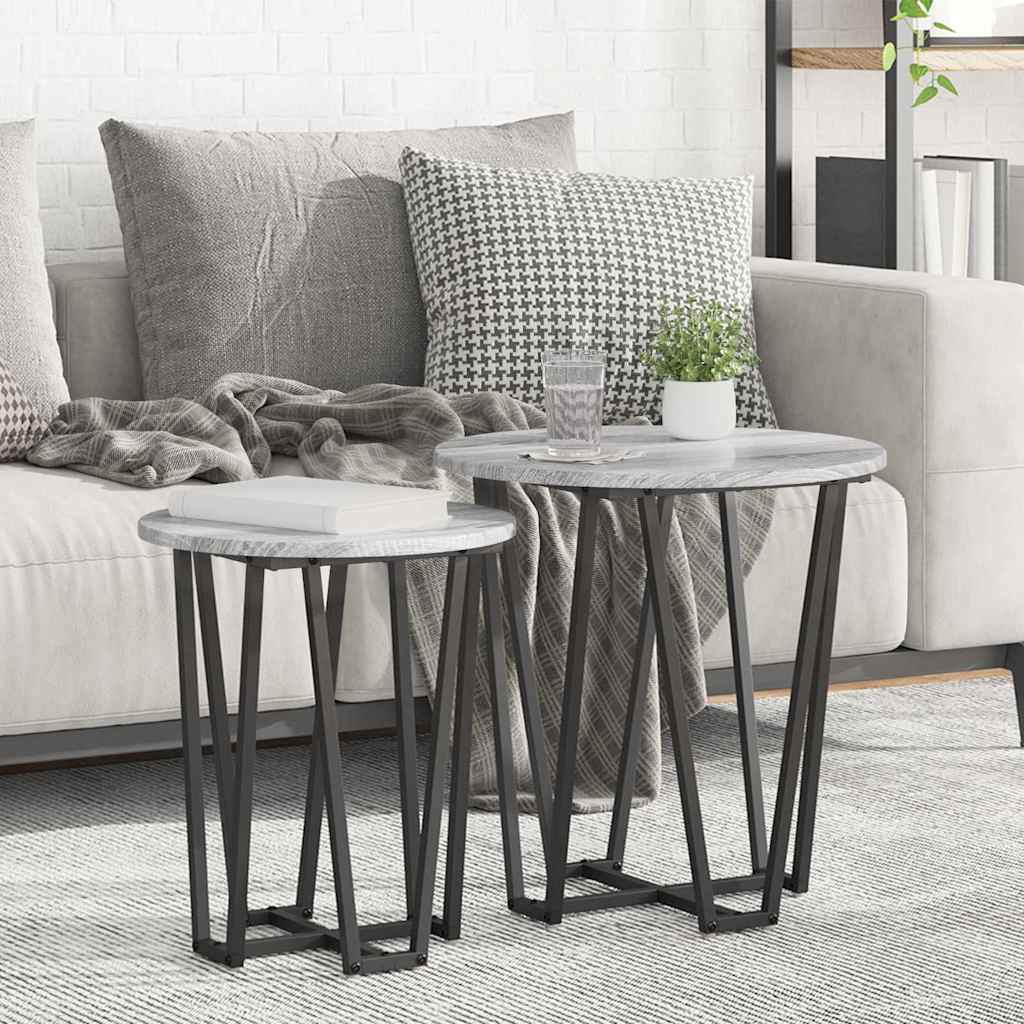 Side Table 2 pcs Gray Sonoma Engineered Wood and Metal - Discount Dealers