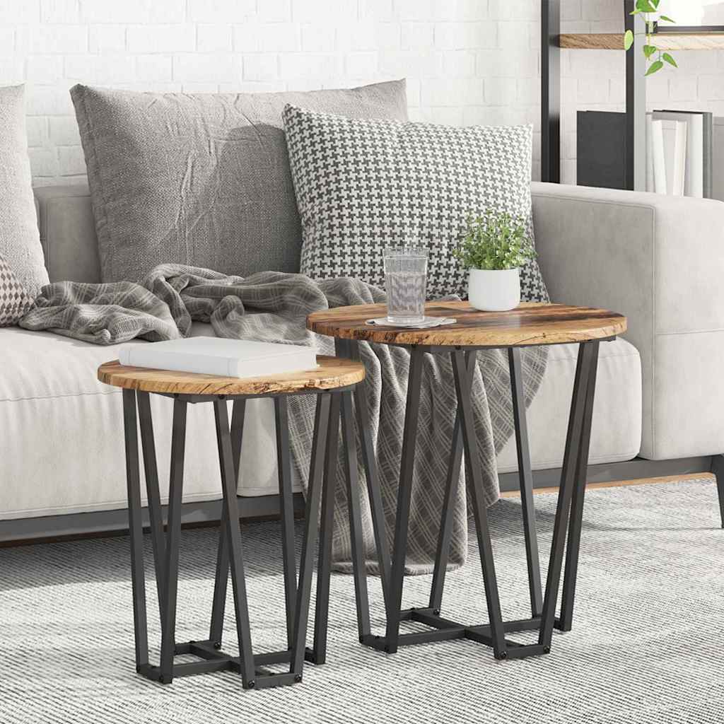 Side Table Set - 2 Pieces, Rustic Wood Look, Metal Base - Sid & Sam