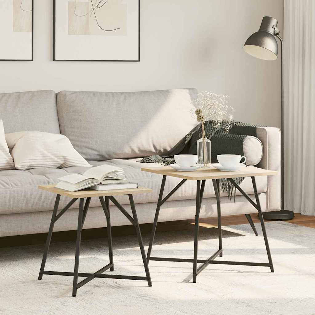 Side Table 2 pcs Sonoma Oak Engineered Wood and Metal - Design Hut