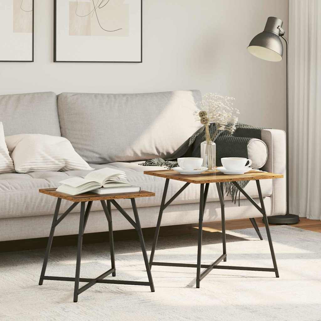 Side Table 2 Pack - Rustic Wood and Metal - Tyrell & Tyrell