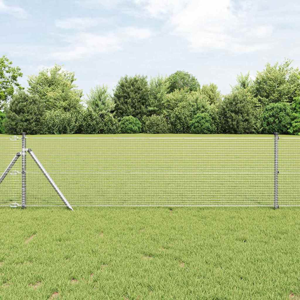 Welded Wire Fence with 13 Posts 0.6x25 m Galvanised Steel - Discount Dealers