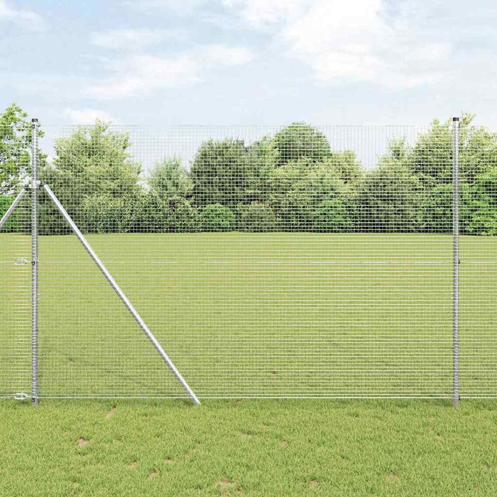 Welded Wire Fence with 13 Posts 1.5x50 m Galvanised Steel - Decor Base