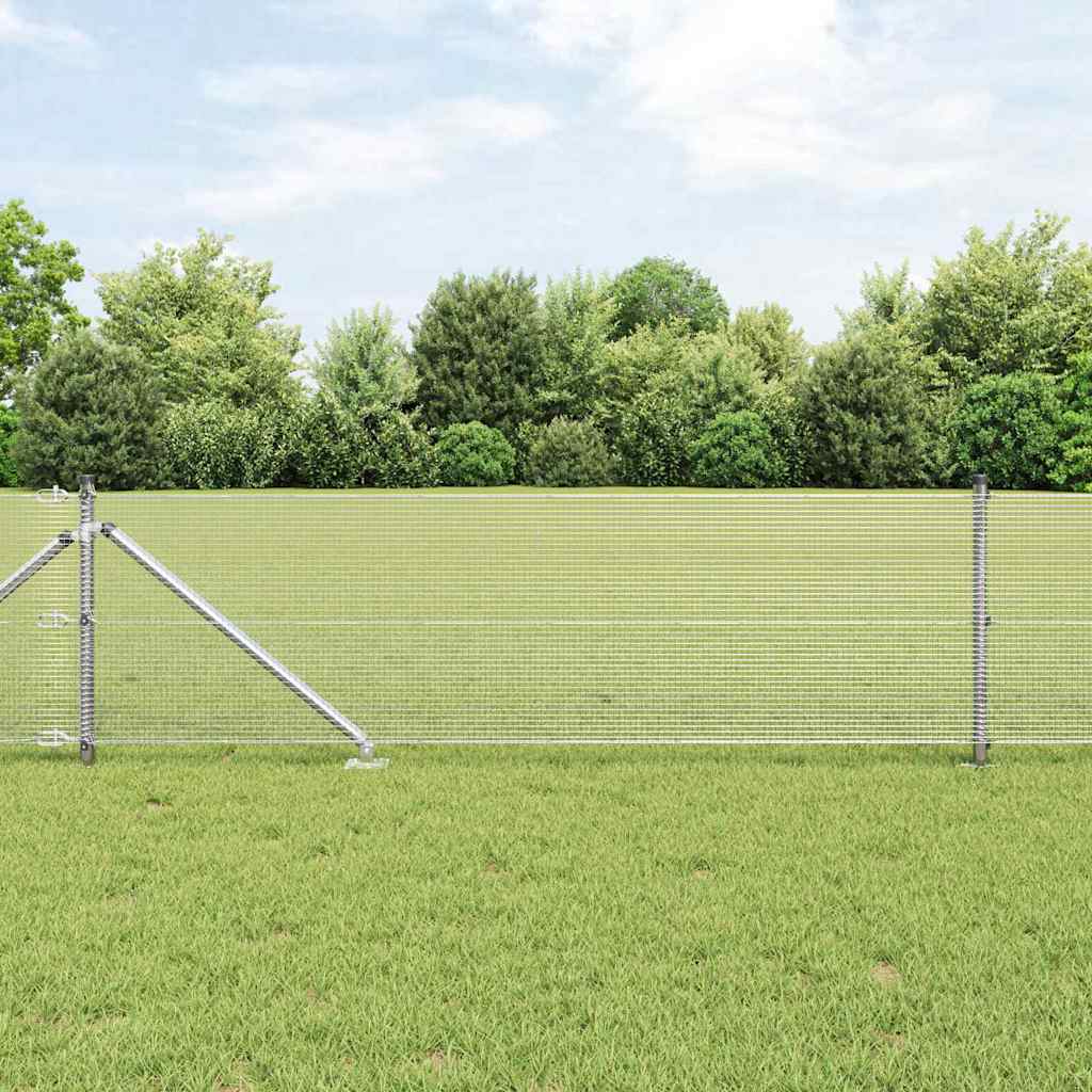 Fence Post Set Set of 2 Galvanised steel 25 x 0.5 m Durable - Decor Base
