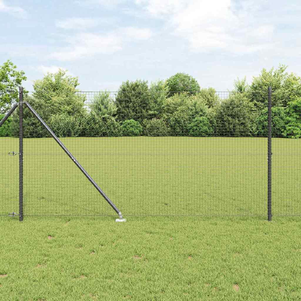 Welded Wire Fence with 13 Spike Posts Grey 1.4x25 m Steel - Decor Base