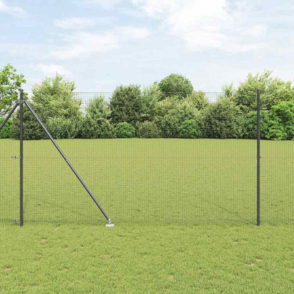 Welded Wire Fence with 13 Spike Posts Grey 1.6x25 m Steel - Style and Chic