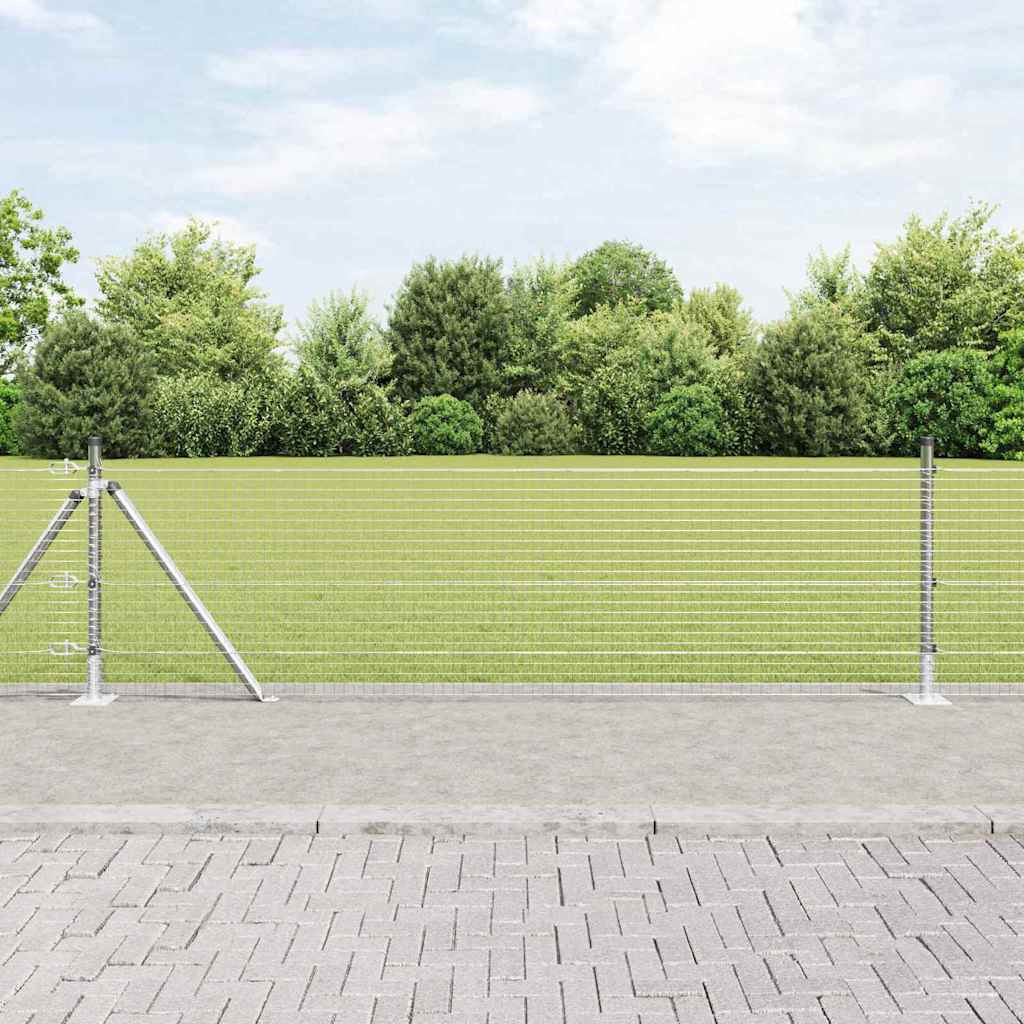 Welded Wire Fence with 13 Flanged Posts 0.4x25 m Galvanised Steel - Decor Base