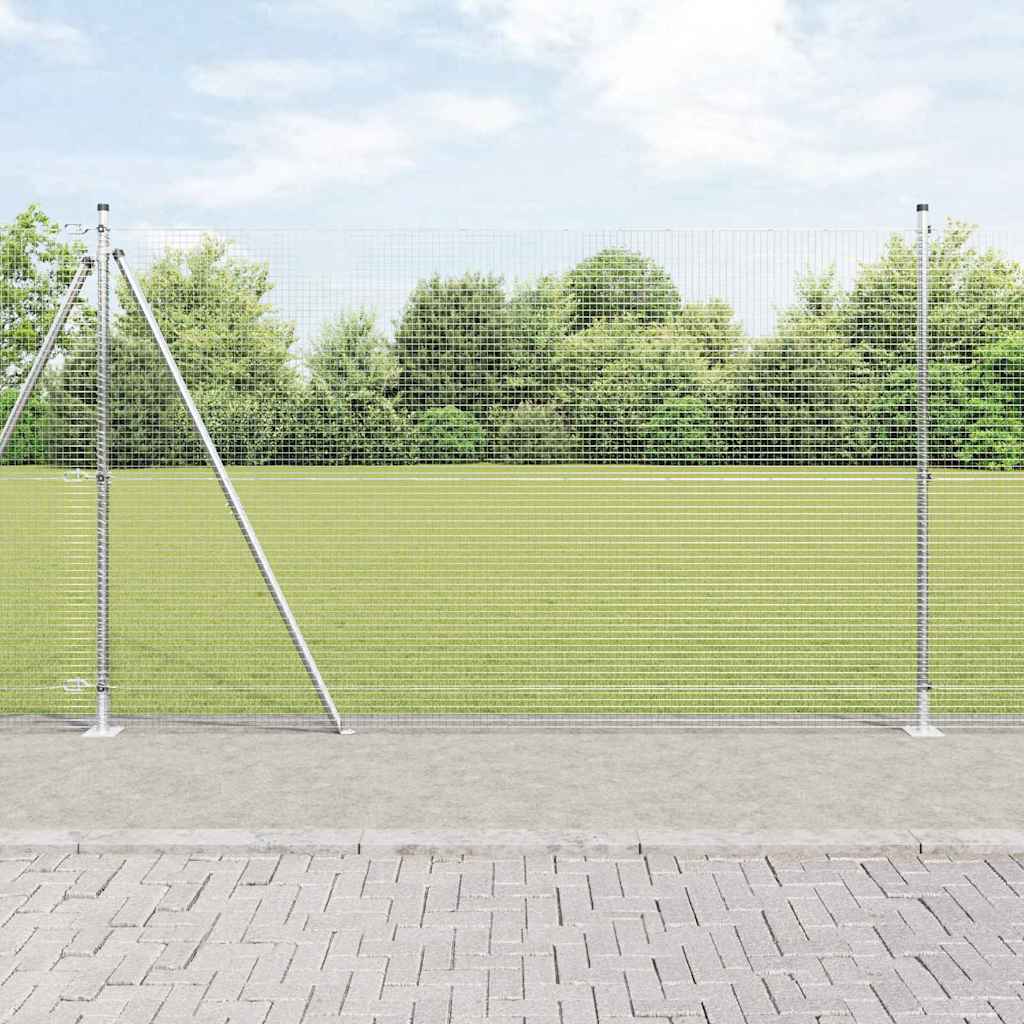Welded Wire Fence with 13 Flanged Posts 1.5x25 m Galvanised Steel - All Things Good