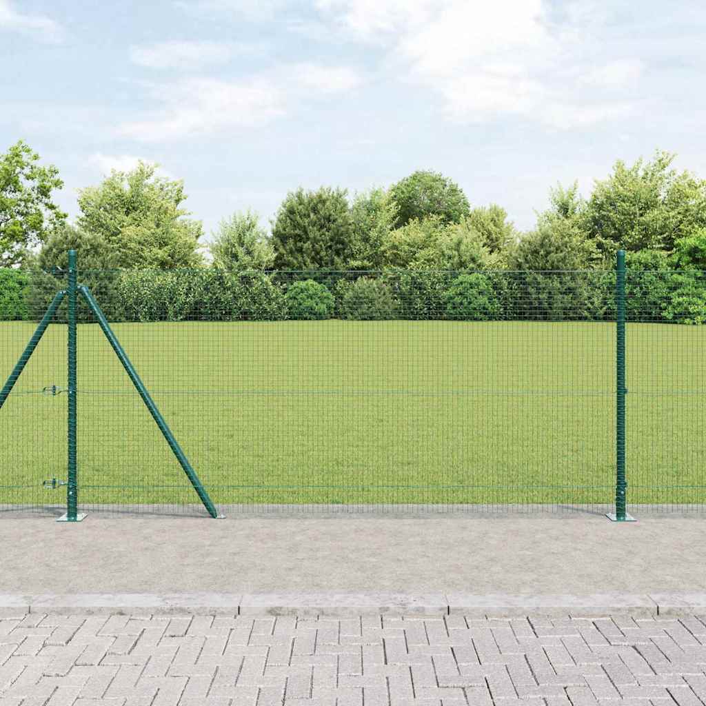 Welded Wire Fence with 13 Flanged Posts Green 0.8x50 m Steel - Merkel Designers