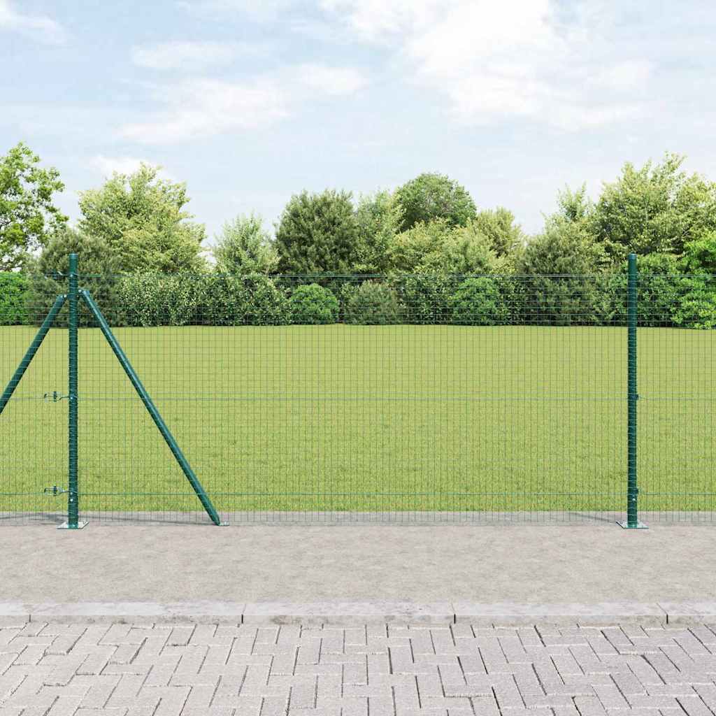 Welded Wire Fence with 13 Flanged Posts Green 0.8x50 m Steel - Decor Base