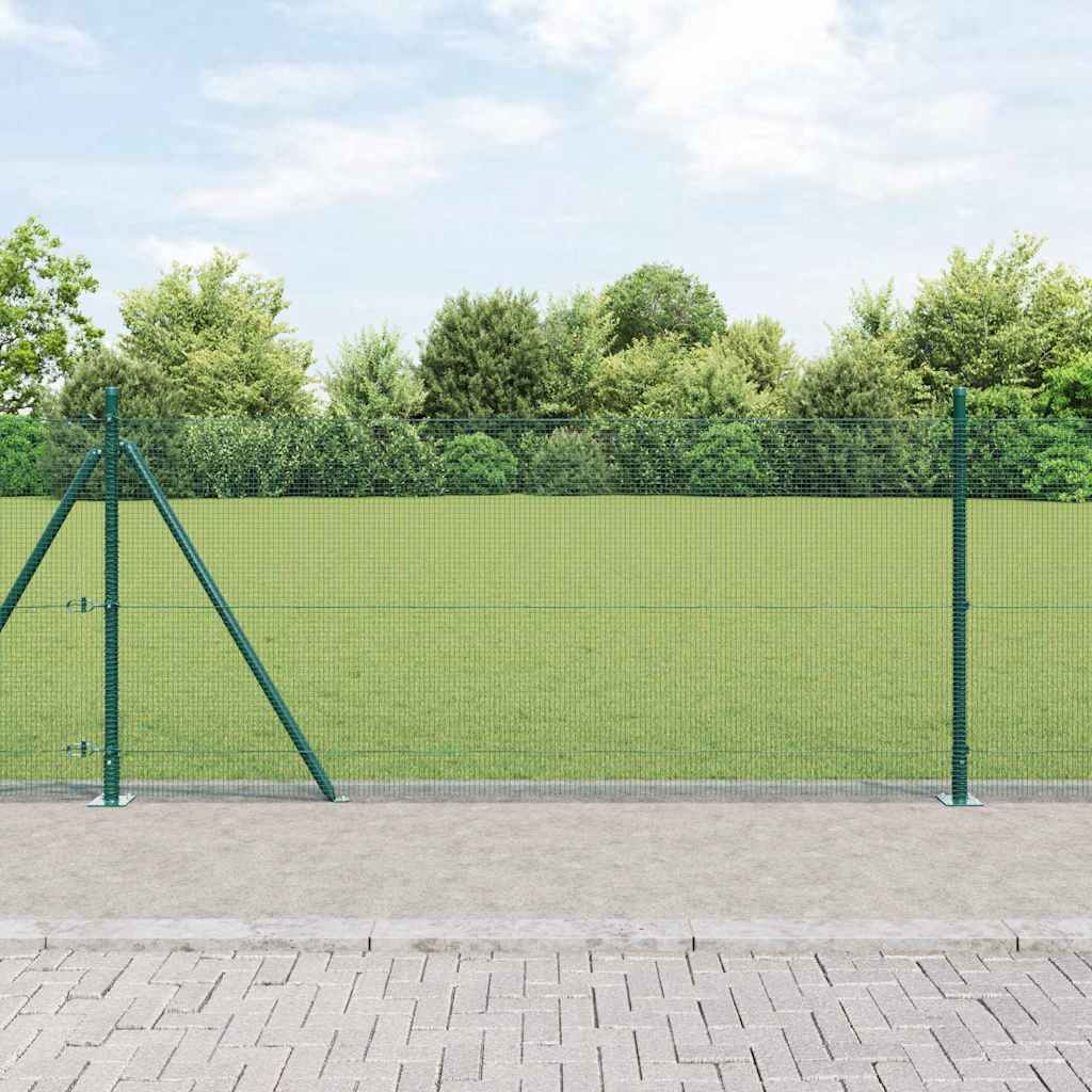 Welded Wire Fence with 13 Flanged Posts Green 1x100 m Steel - Brittle & Co