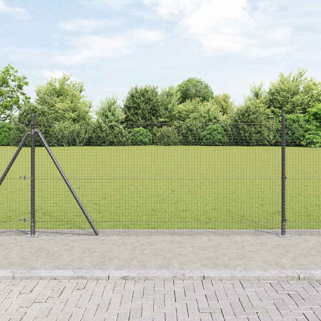 Fence Post Set Set of 2 Grey Metal 10 x 1 m Durable - Decor Base