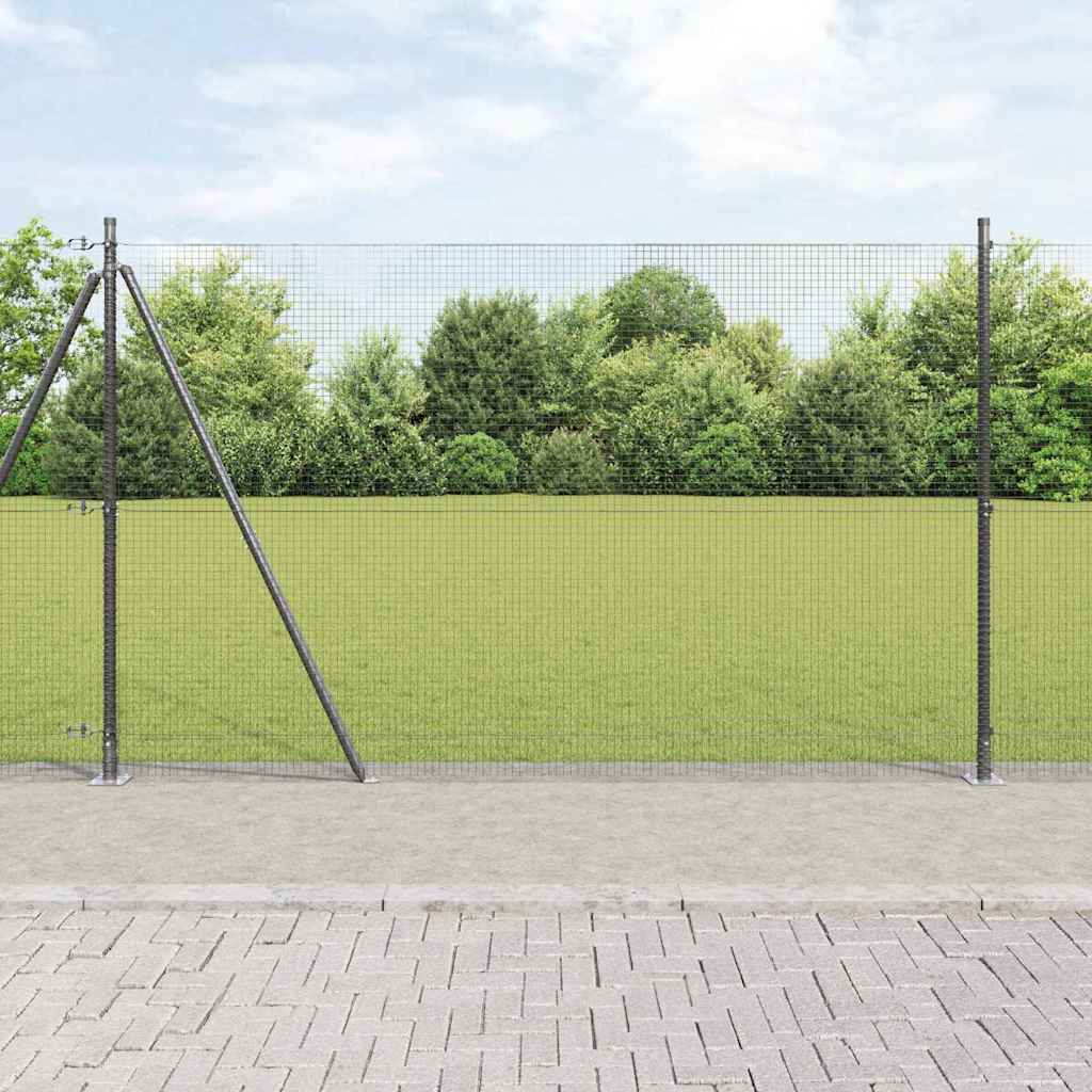 Welded Wire Fence with 7 Flanged Posts Grey 1.4x10 m Steel - All Things Good