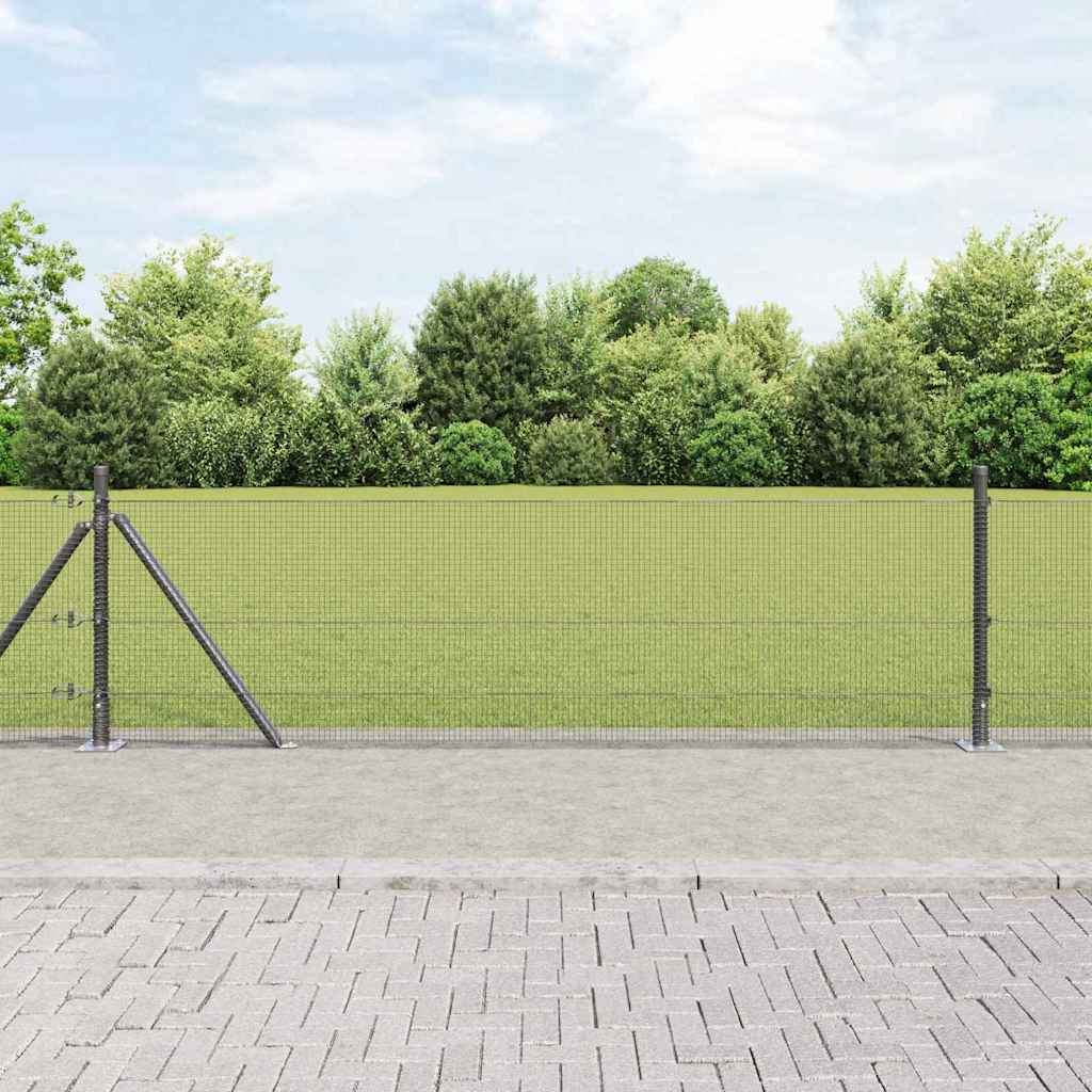 Welded Wire Fence with 13 Flanged Posts Grey 0.4x25 m Steel - Decor Base