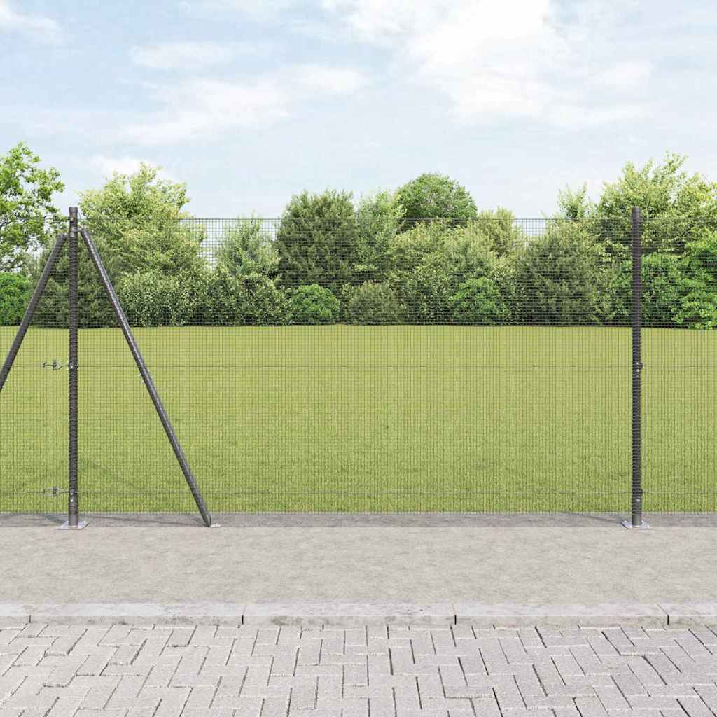 Welded Wire Fence with 13 Flanged Posts Grey 1.2x50 m Steel - Casper Homes