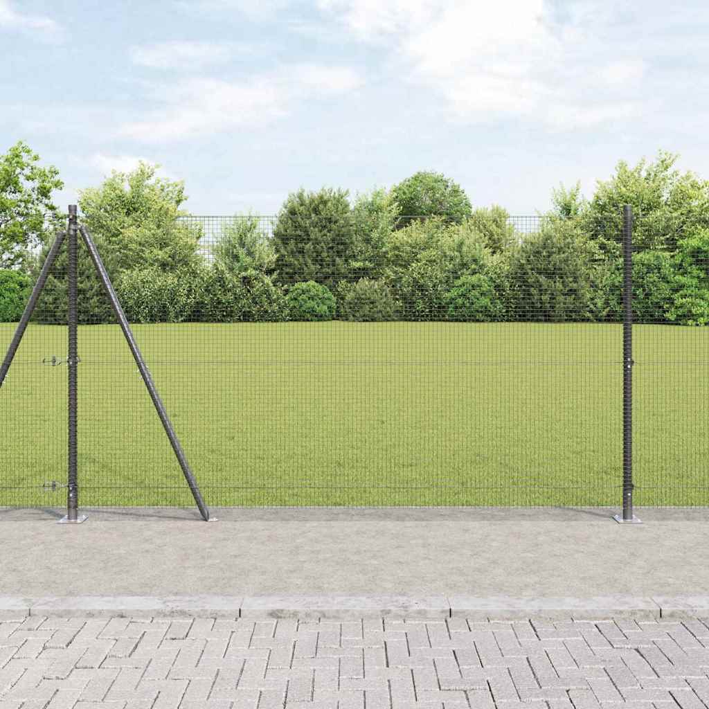 Welded Wire Fence with 13 Flanged Posts Grey 1.2x50 m Steel - Brittle & Co