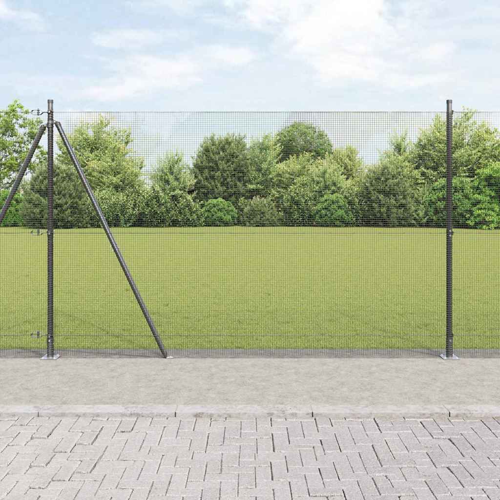 Welded Wire Fence with 13 Flanged Posts Grey 1.5x50 m Steel - Decor Base