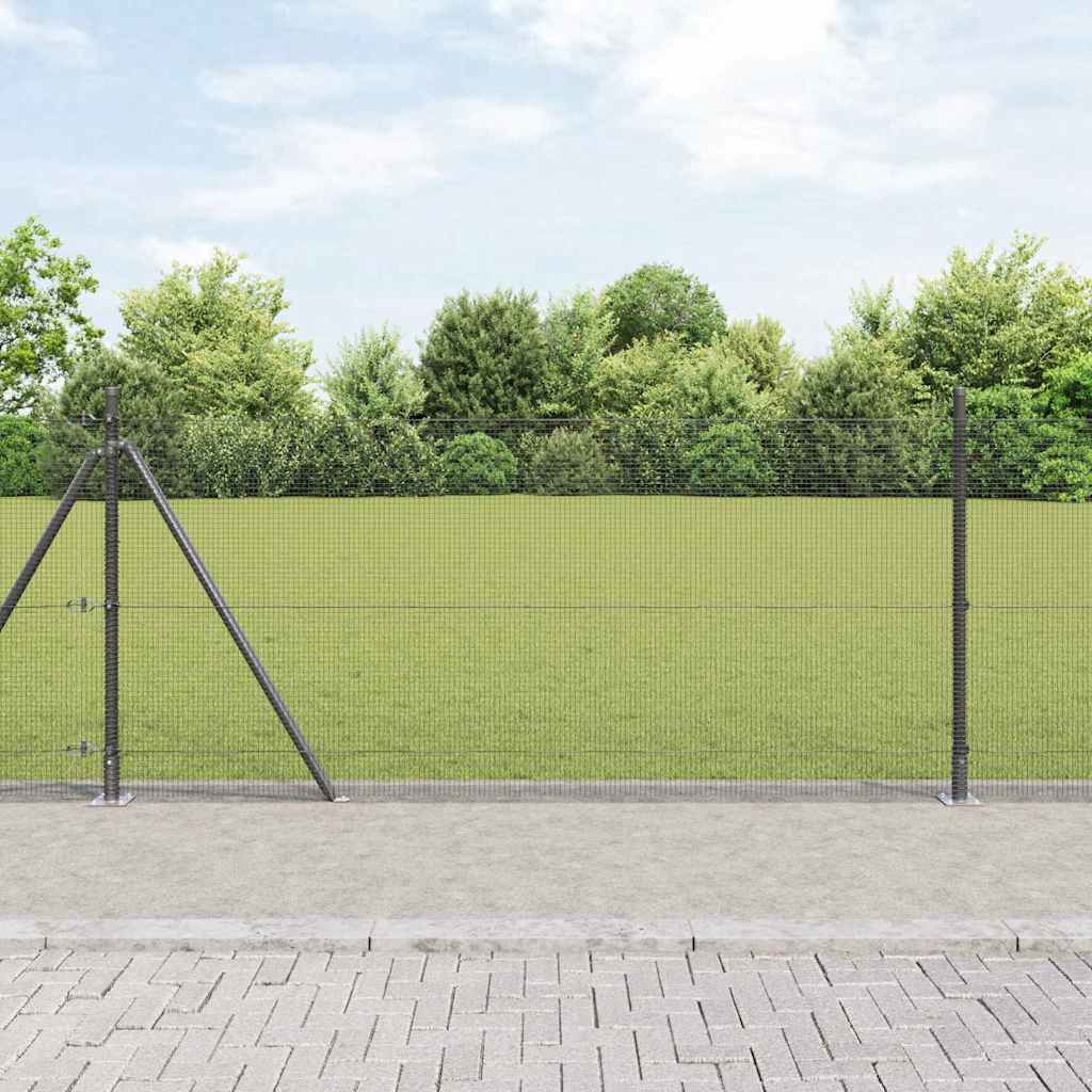 Welded Wire Fence with 13 Flanged Posts Grey 1x100 m Steel - Merlin Deals