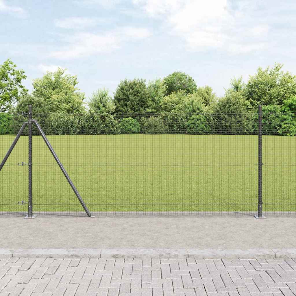 Welded Wire Fence with 13 Flanged Posts Grey 1x100 m Steel - Charlotte Dunes