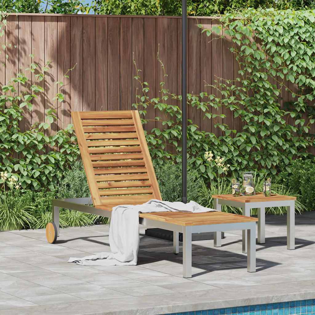 FAIFORD Sun Lounger Oil 205x53x100 cm Acacia Wooden - Natural - Charlotte Dunes