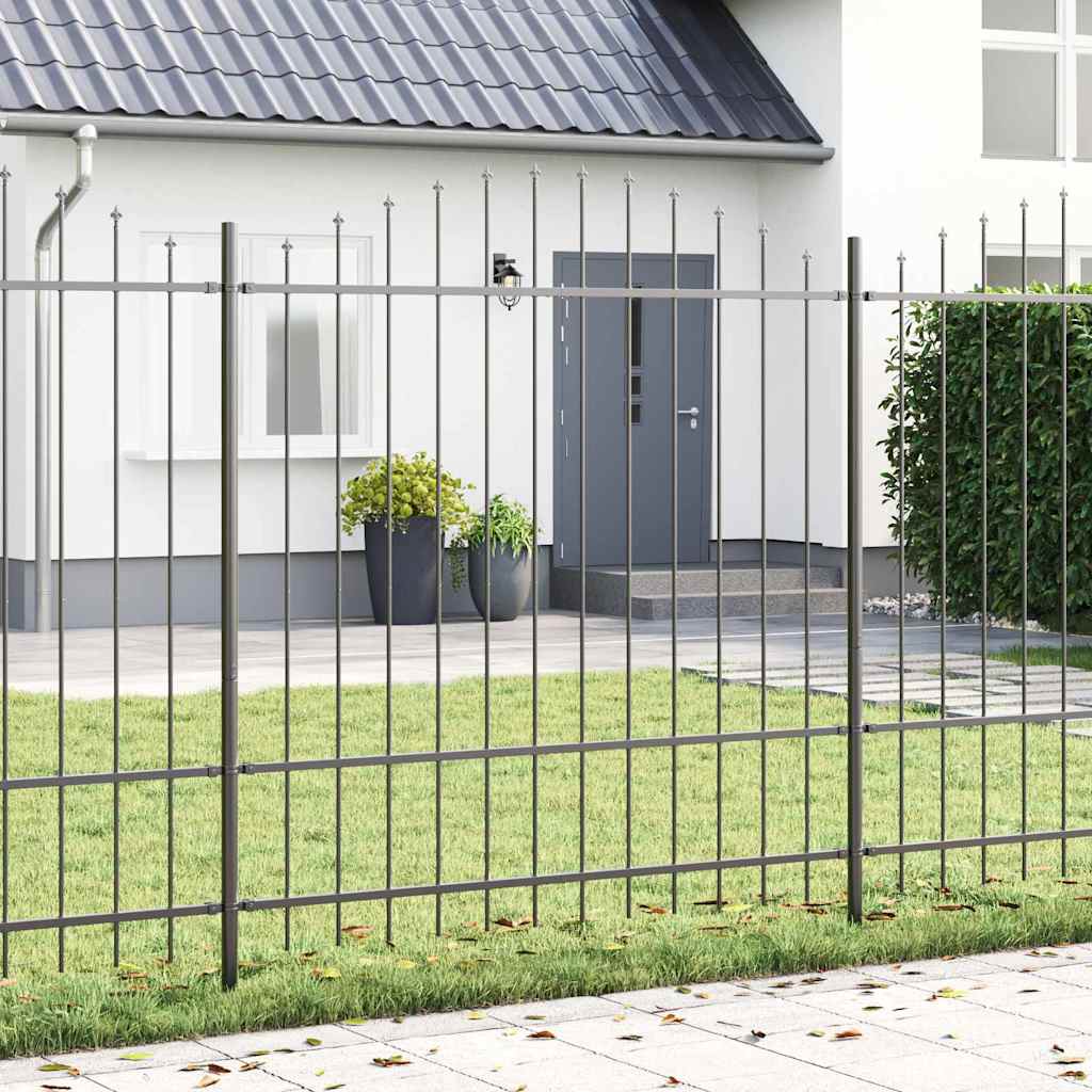 Fence Panel with Spike Arch Grey Powder-Coated Steel - Unbeatable Bargains