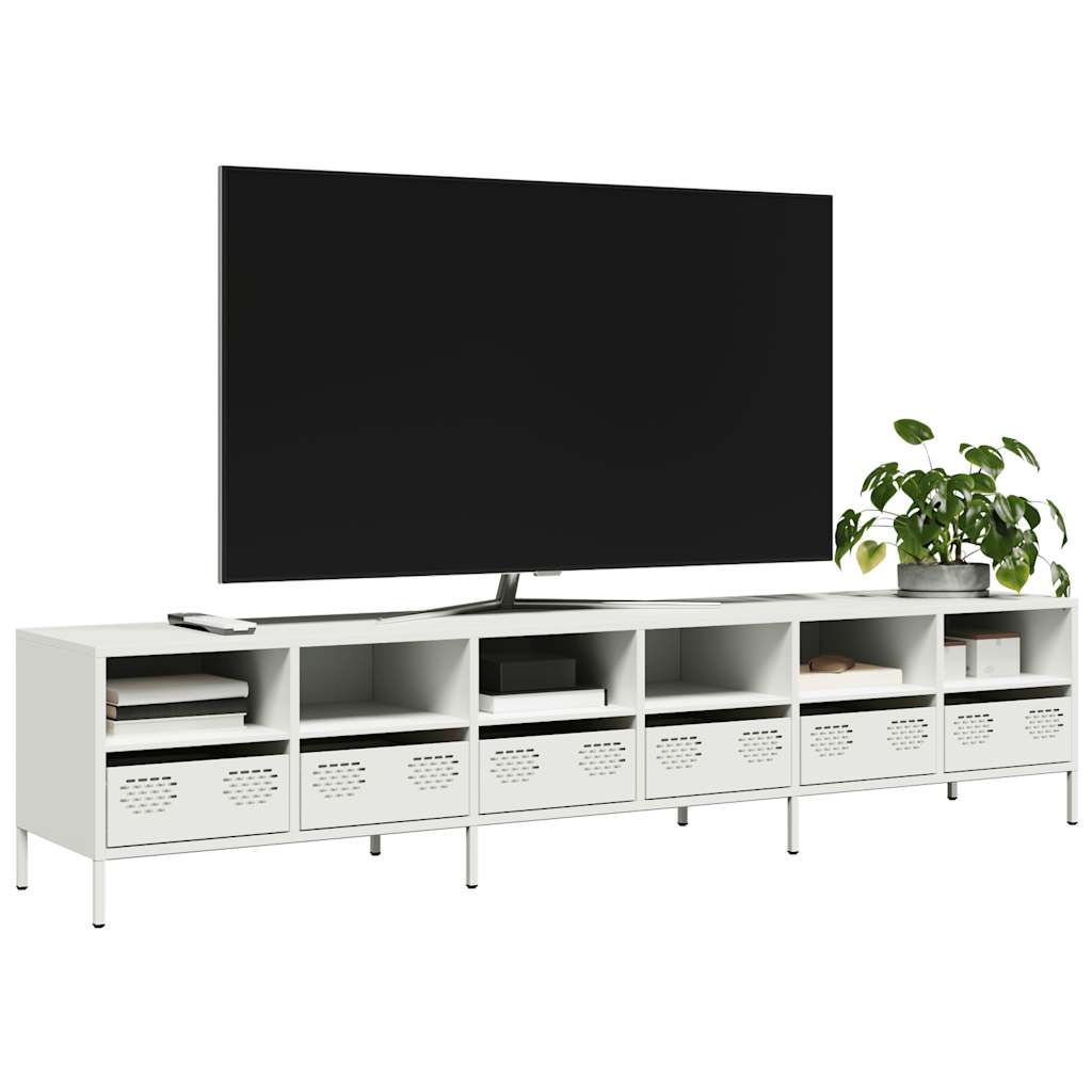 TV Cabinet White 202x39x43.5 cm Cold-rolled Steel - The Home Maker