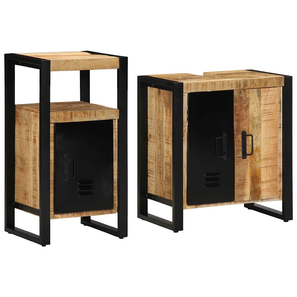 Bathroom Furniture Set 2 Pieces Brown Soild rough mango wood - Casper Homes