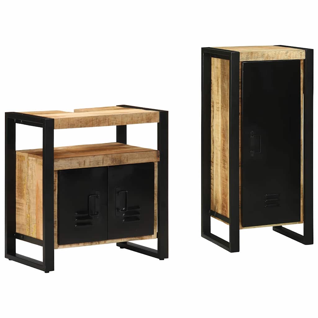 Bathroom Furniture Set with Shelf 2 Pieces Brown Solid Mango Wood - All Things Good