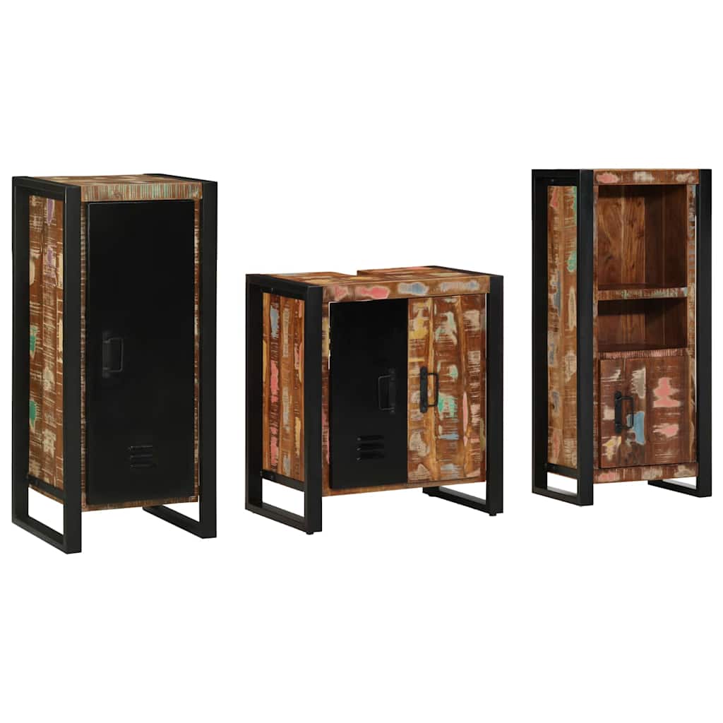 Bathroom Furniture Set 3 Pieces Multicolour Solid Reclaimed Wood - All Things Good