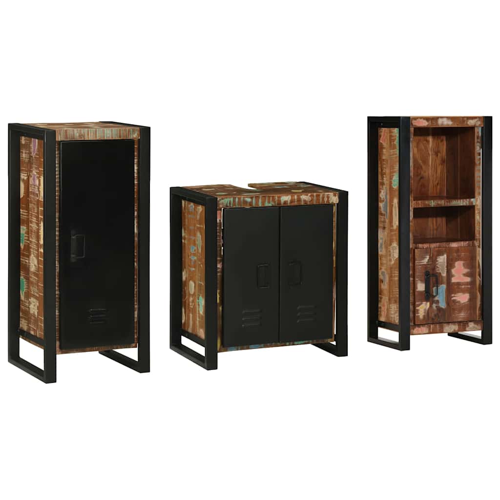 Bathroom Furniture Set 3 Pieces Multicolour Solid Reclaimed Wood - All Things Good