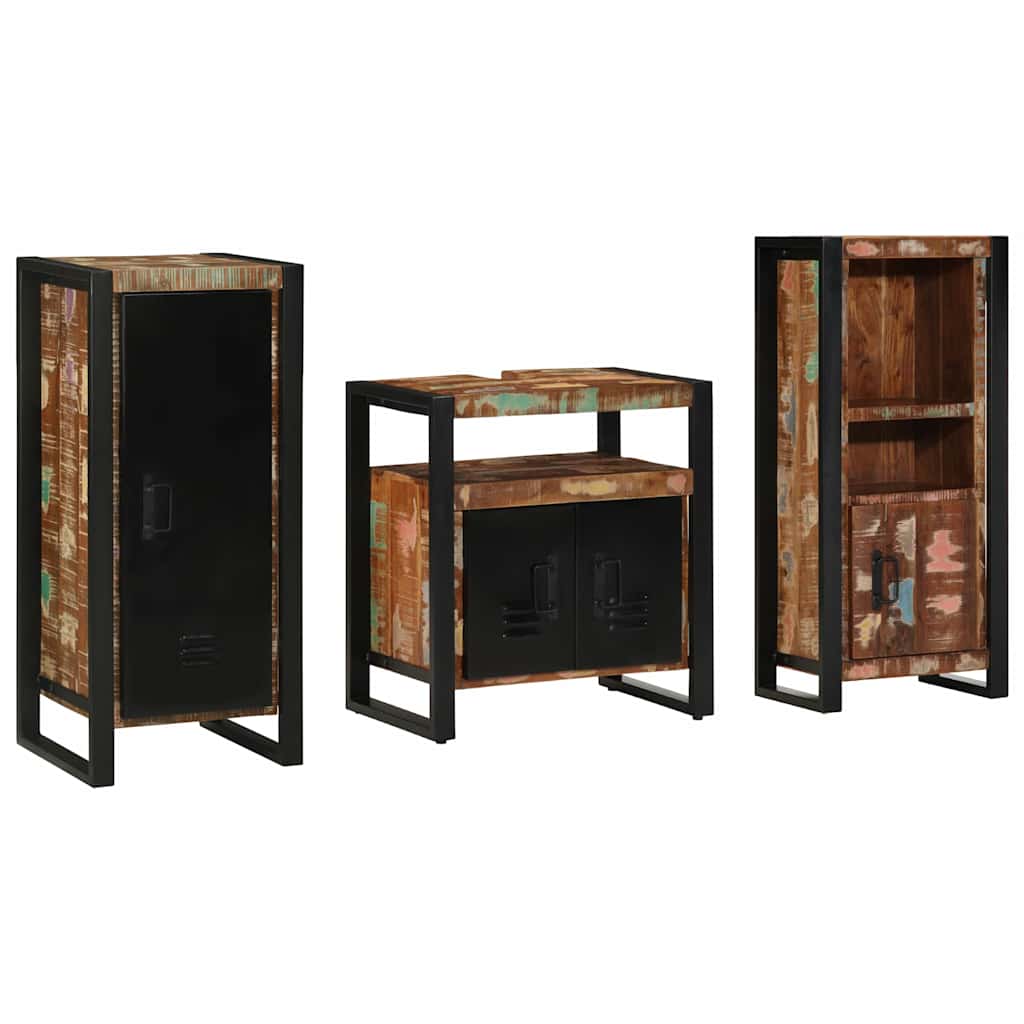 Bathroom Furniture Set 3 Pieces Multicolour Solid Reclaimed Wood - All Things Good