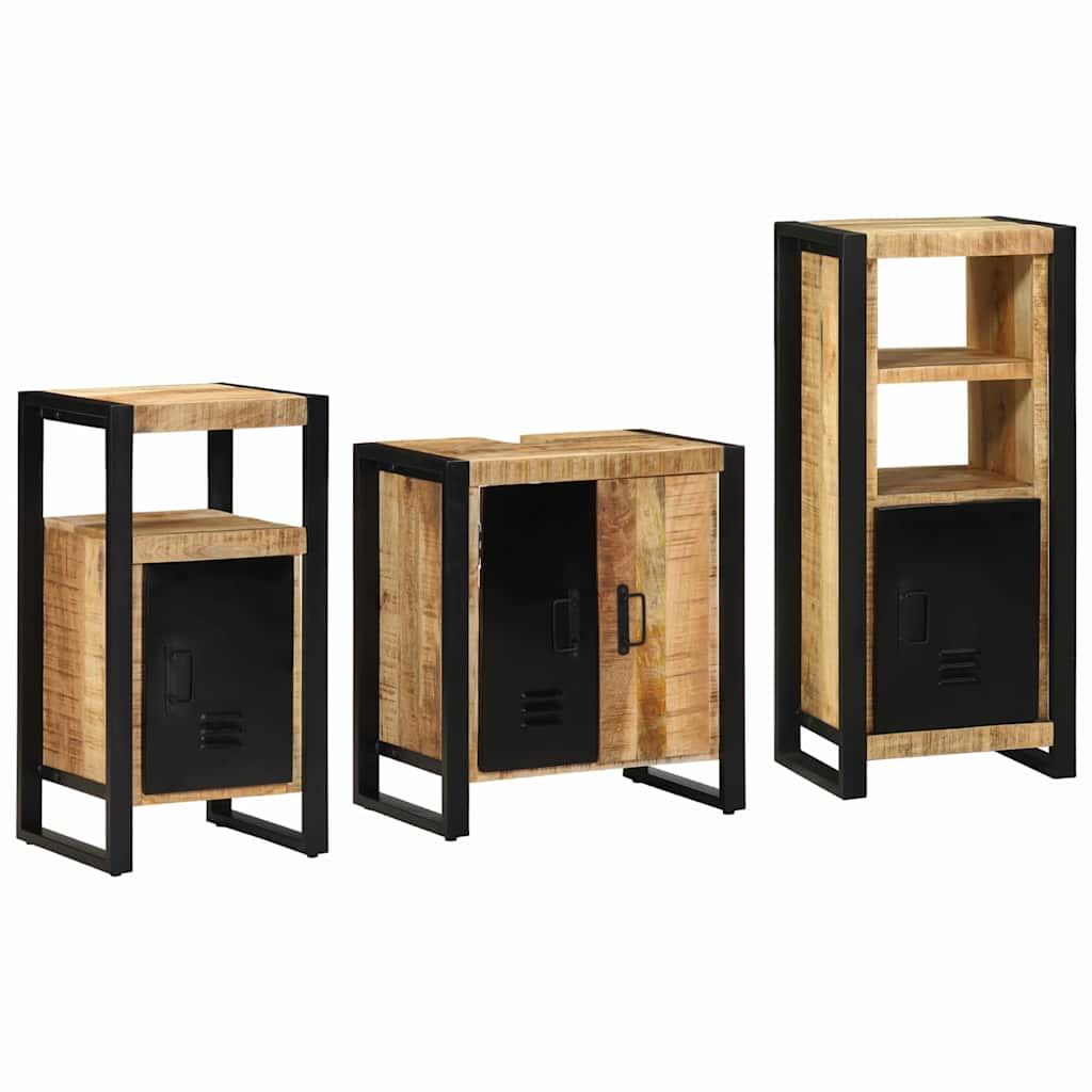 Bathroom Furniture Set with Shelf 3 Pieces Brown Solid Mango Wood - Casper Homes