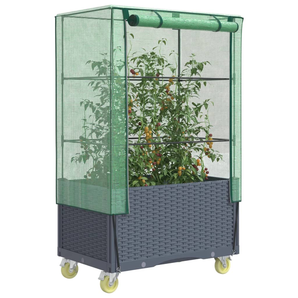 Raised Bed with Cover and Wheels Rattan Look 80x50x182 cm - Charlotte Dunes