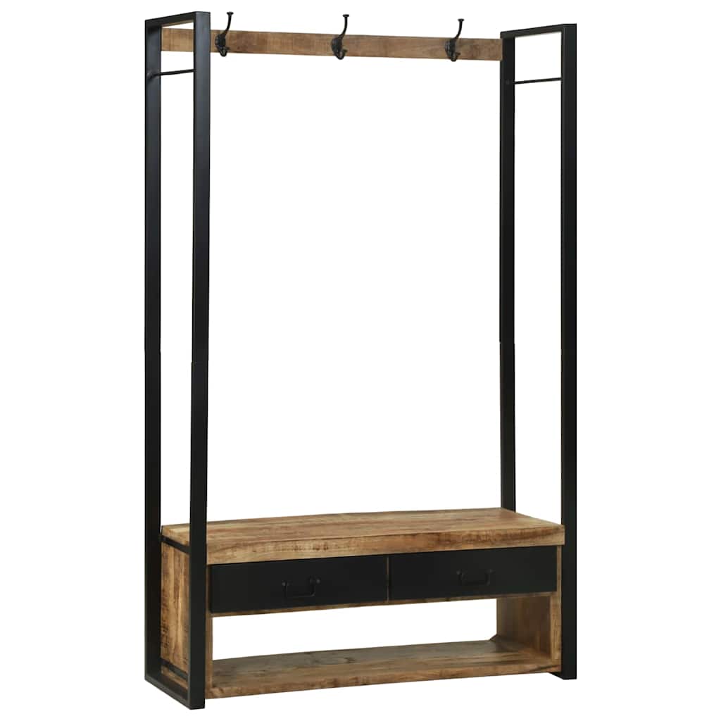 Clothes Rack with Hooks and Shelves 110x40x185 cm Solid Rough Wood Mango - Millennium Furniture