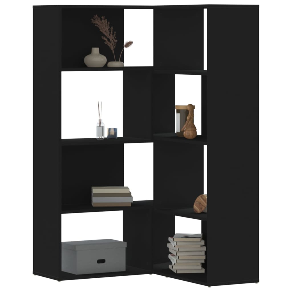 Corner Bookcase 4-Tier Black 85x85x140 cm Engineered Wood - Charlotte Dunes