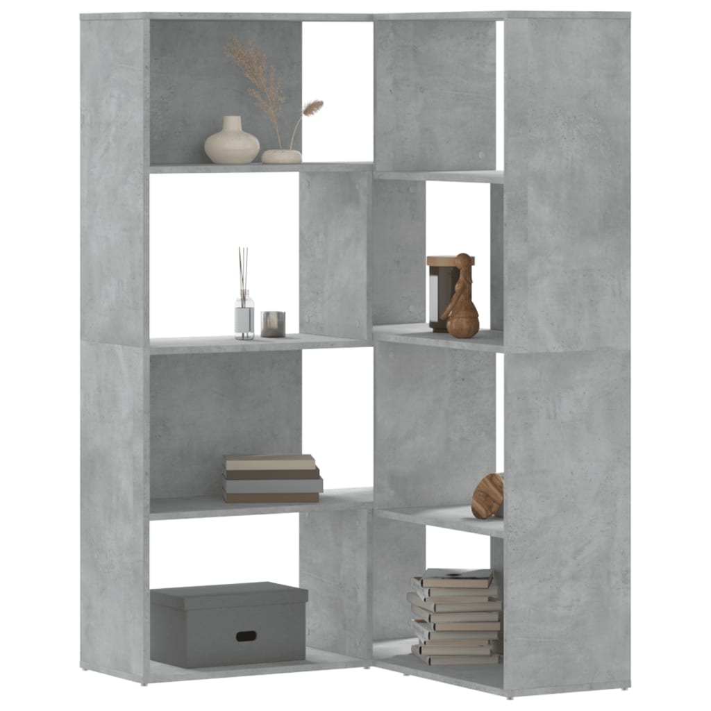 Corner Bookcase 4-Tier Concrete Grey 85x85x140 cm Engineered Wood - Charlotte Dunes