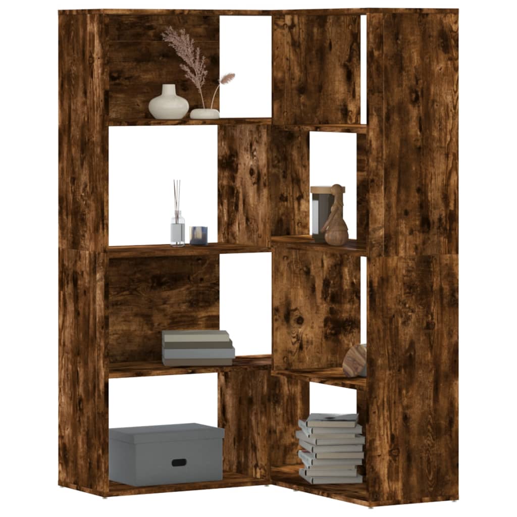 Corner Bookcase 4-Tier Smoked Oak 85x85x140 cm Engineered Wood - Charlotte Dunes
