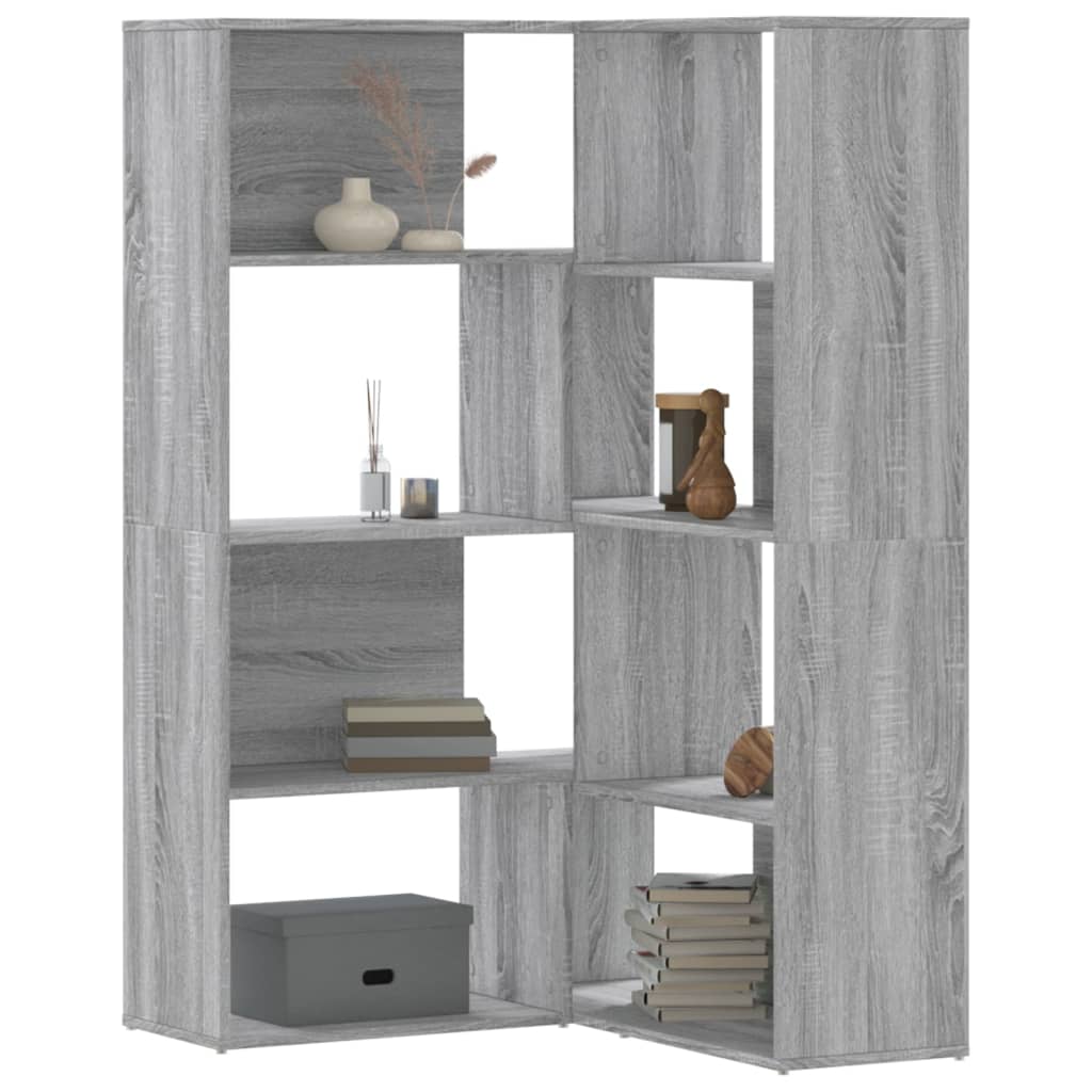 Corner Bookcase 4-Tier Grey Sonoma 85x85x140 cm Engineered Wood - Charlotte Dunes