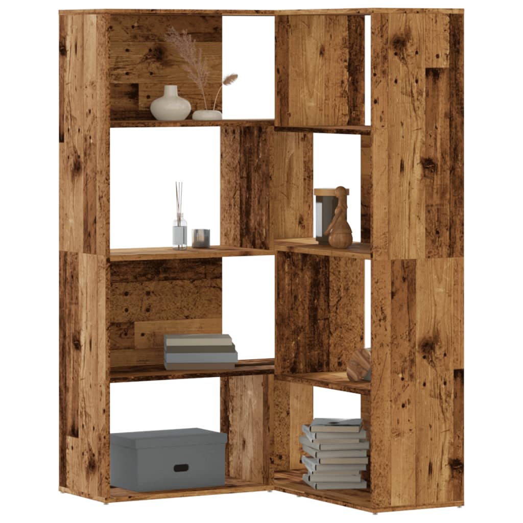 Corner Bookcase 4-Tier Old Wood 85x85x140 cm Engineered Wood - Direct Imports