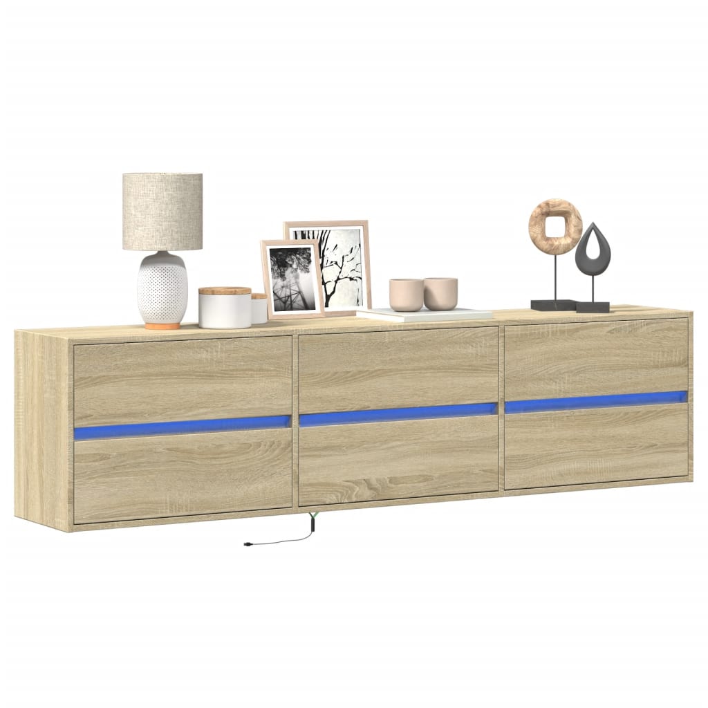 TV Wall Cabinet with LED Sonoma Oak 180x31x45 cm - Design Hut