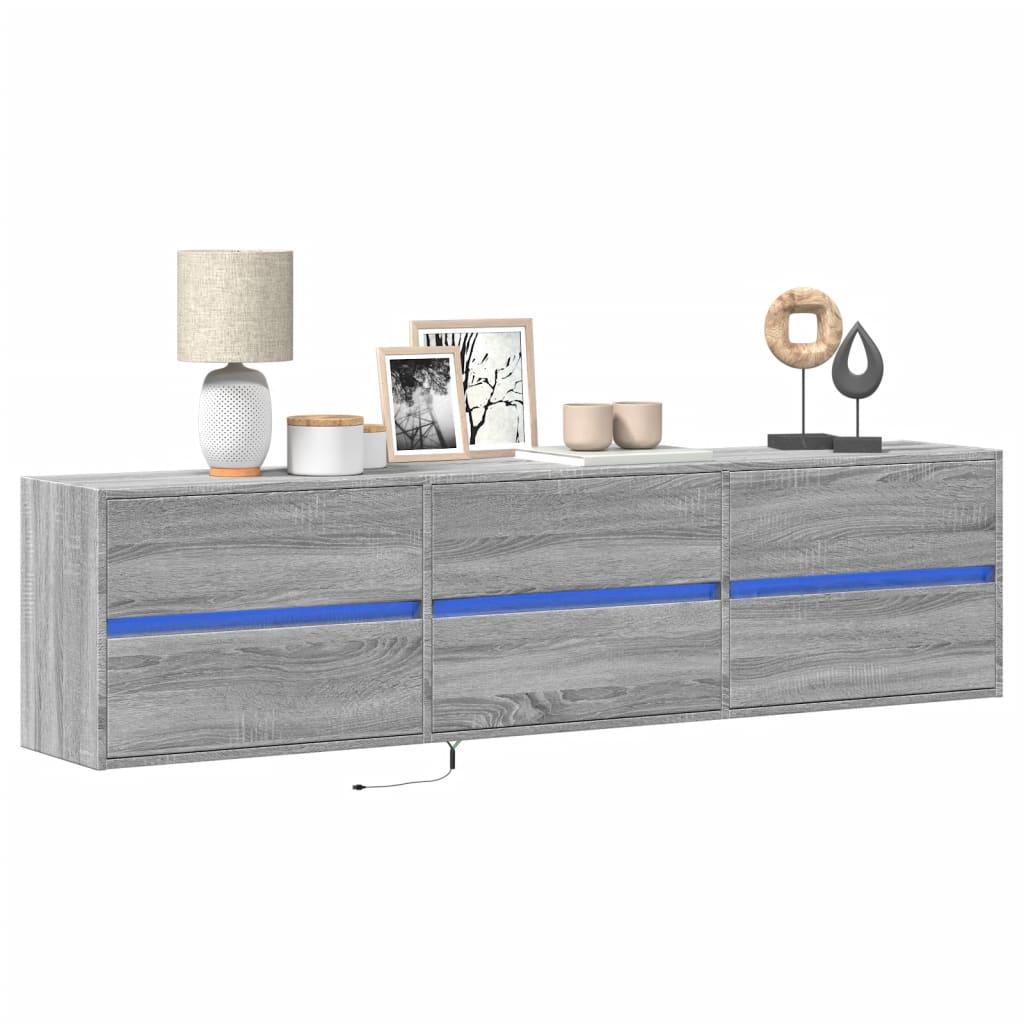 TV Wall Cabinet with LED Grey Sonoma 180x31x45 cm - vid-3307938 - Design Hut