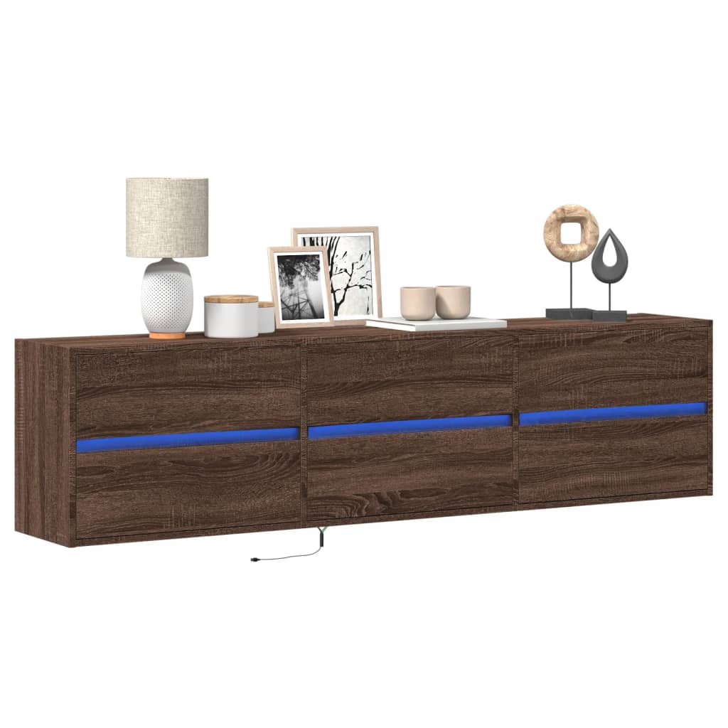 TV Wall Cabinet with LED Brown Oak 180x31x45 cm - vid-3307939 - Design Hut