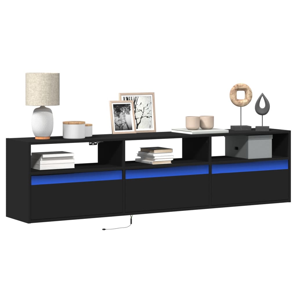 TV Wall Cabinet with LED Black 180x31x45 cm - vid-3307941 - Design Hut