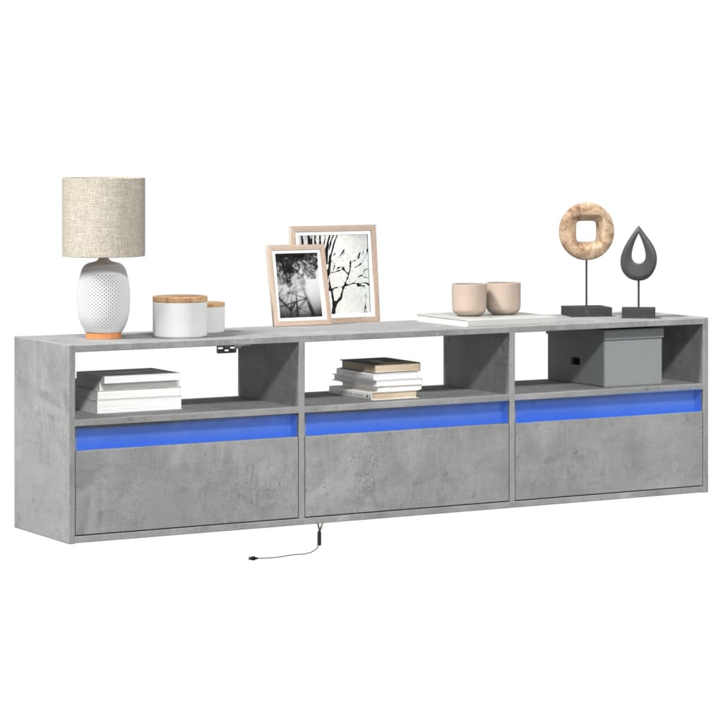 TV Wall Cabinet with LED Concrete Grey 180x31x45 cm - vid-3307943 - Design Hut