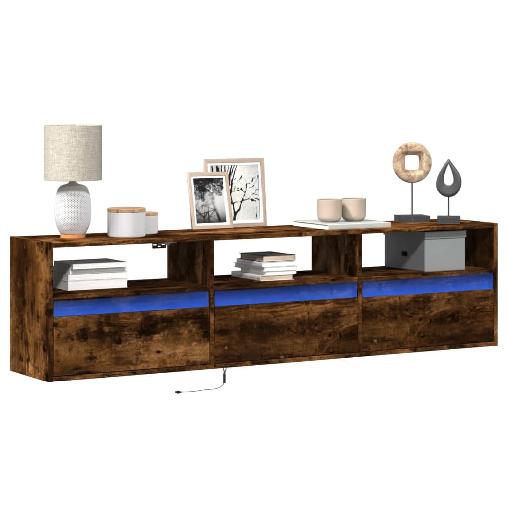 TV Wall Cabinet with LED Smoked Oak 180x31x45 cm - vid-3307944 - Design Hut