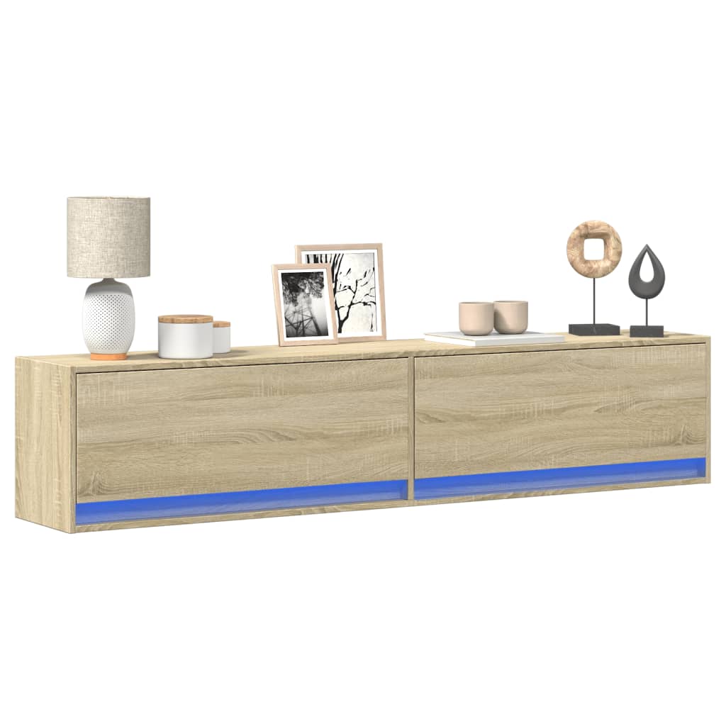TV Wall Cabinet with LED Sonoma Oak 180x31x38 cm - Design Hut
