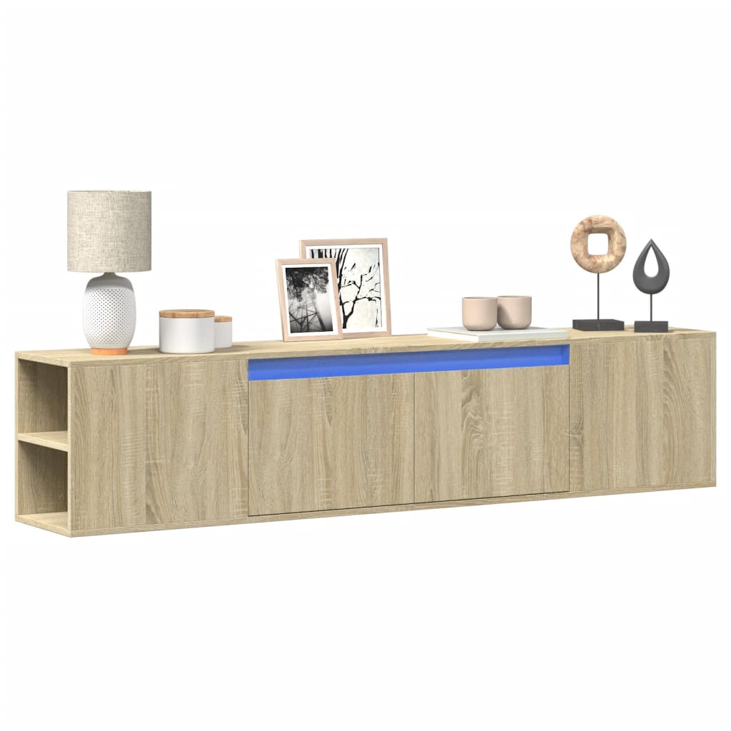 TV Wall Cabinet with LED Sonoma Oak 180x31x39.5 cm - Design Hut