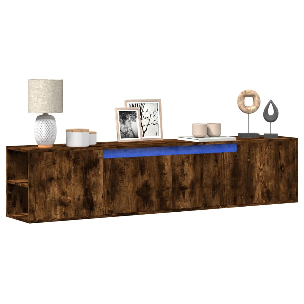 TV Wall Cabinet with LED Smoked Oak 180x31x39.5 cm - Design Hut