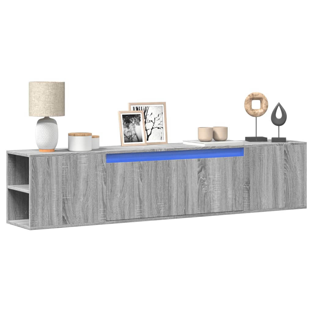 TV Wall Cabinet with LED Grey Sonoma 180x31x39.5 cm - Design Hut