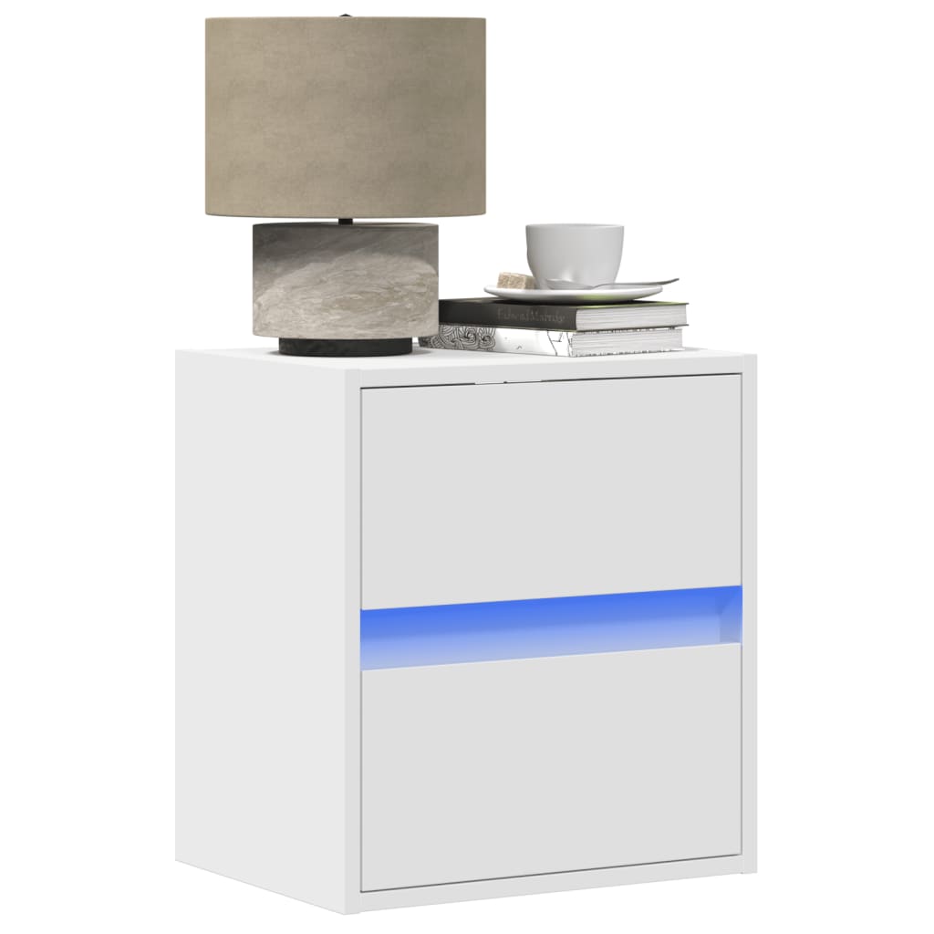 Wall-mounted Bedside Cabinets with LED Lights 2 pcs White - vid-3307962 - Discount Dealers